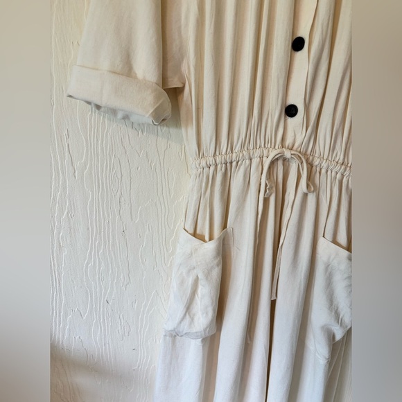Zara Ecru Off White Cream Button Up Down Drawstring Pocket Linen Midi Dress - Picture 14 of 16